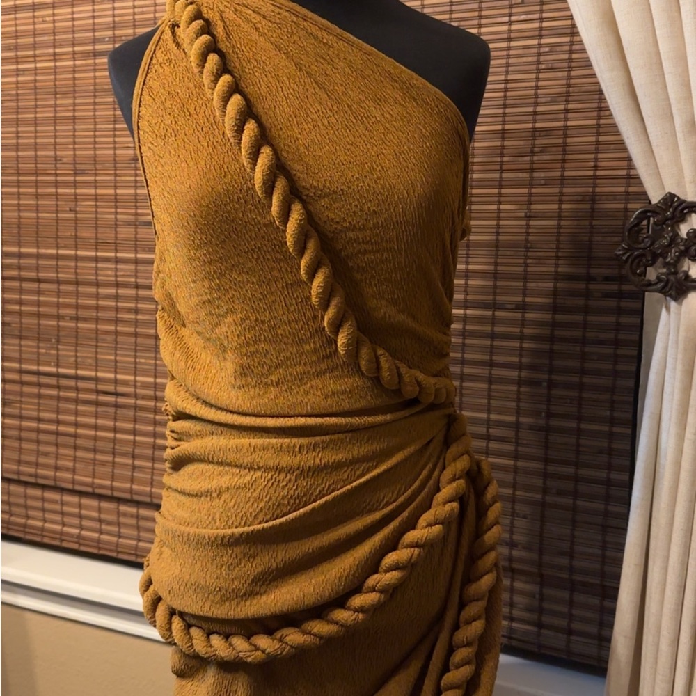 Elegant One Shoulder Dress in Mustard